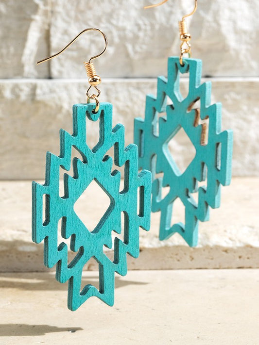 Ethnic Wood Earrings-Torquoise