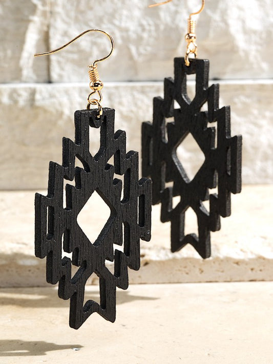 Ethnic Wood Earrings-Black