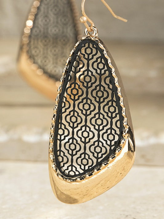 Filigree Marquise Earrings-Black/Gold