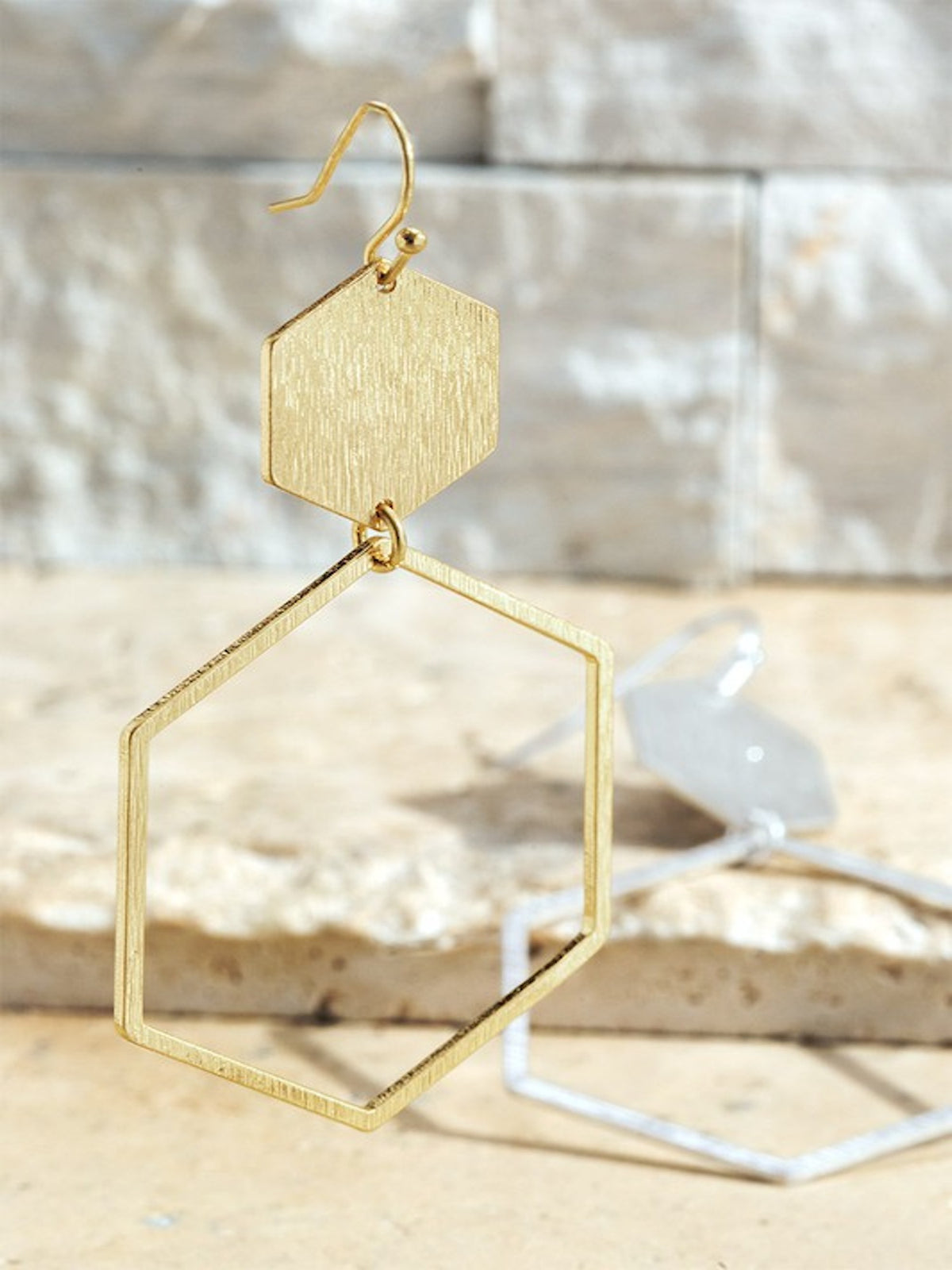 Hexagon Dangle Earrings-Silver