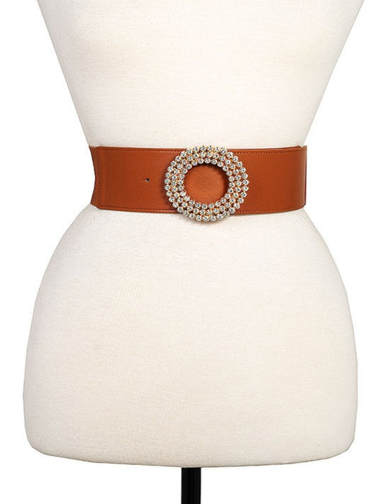 Rhinestone Buckle Belt-Brown