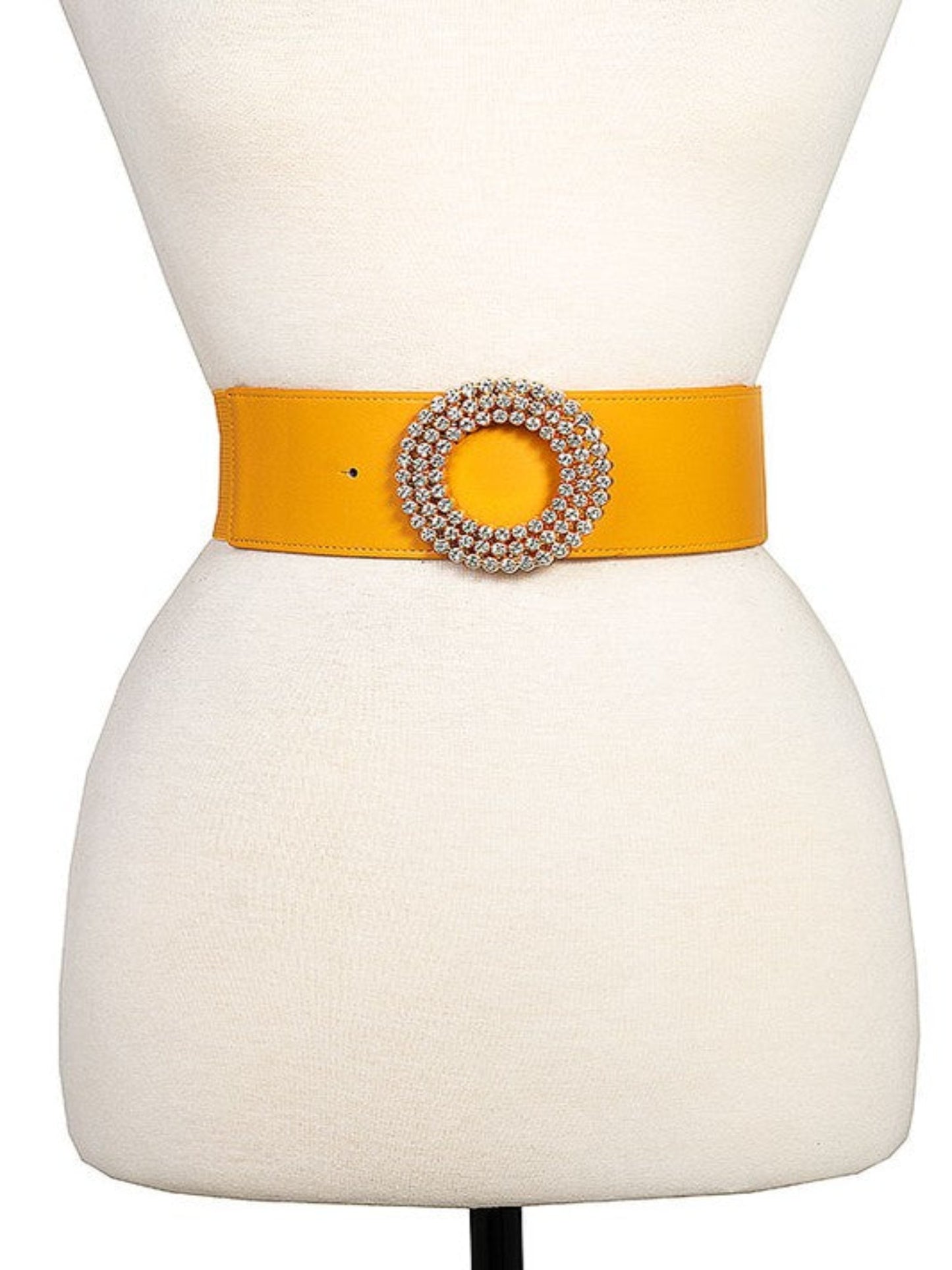 Rhinestone Buckle Belt-Mustard