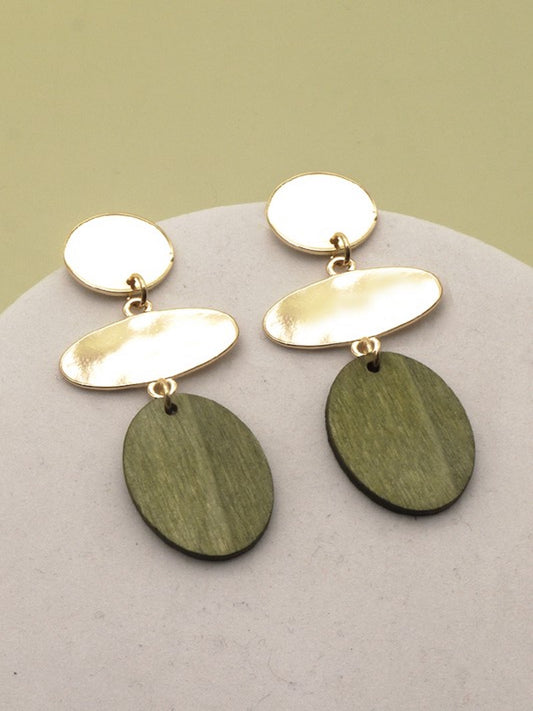 Geo Drop Earrings-Green/Gold