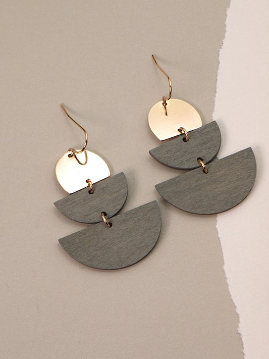 Half Moon Drop Earrings-Gray/Gold
