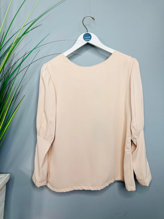 Gold Button Blouse in Nude