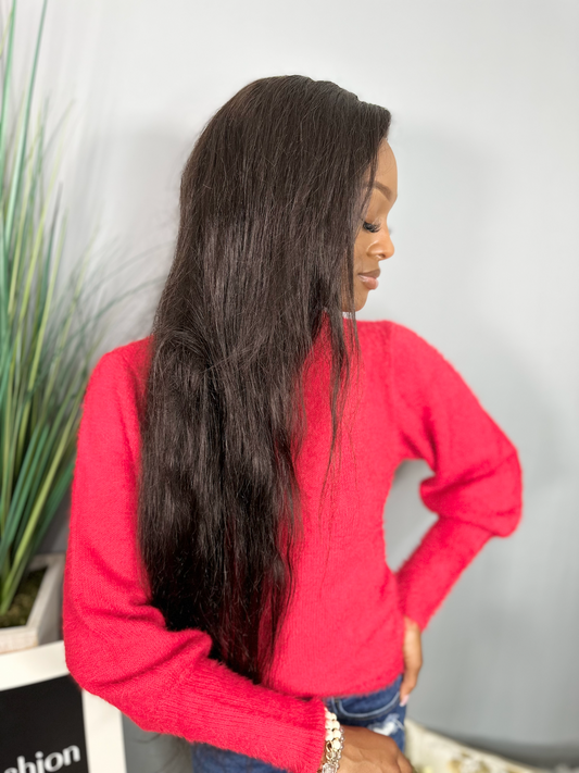 Balloon Sleeve Sweater-Red