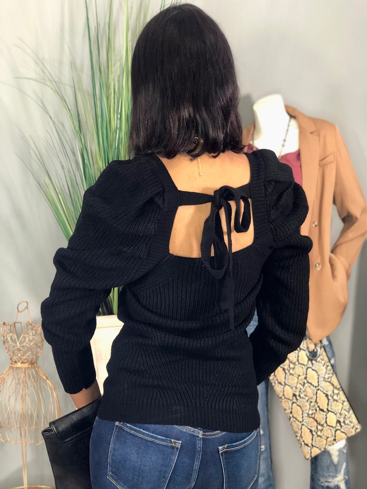 Puff Sleeve Sweater-Black