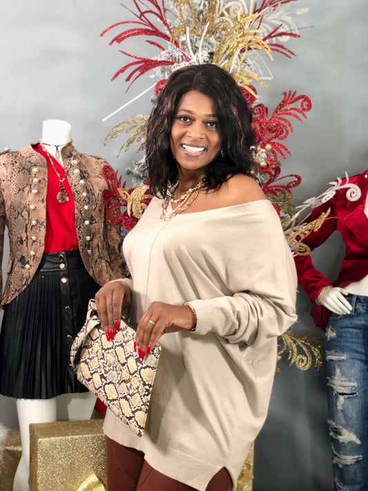 CURVY Girl Knit Sweater-Taupe