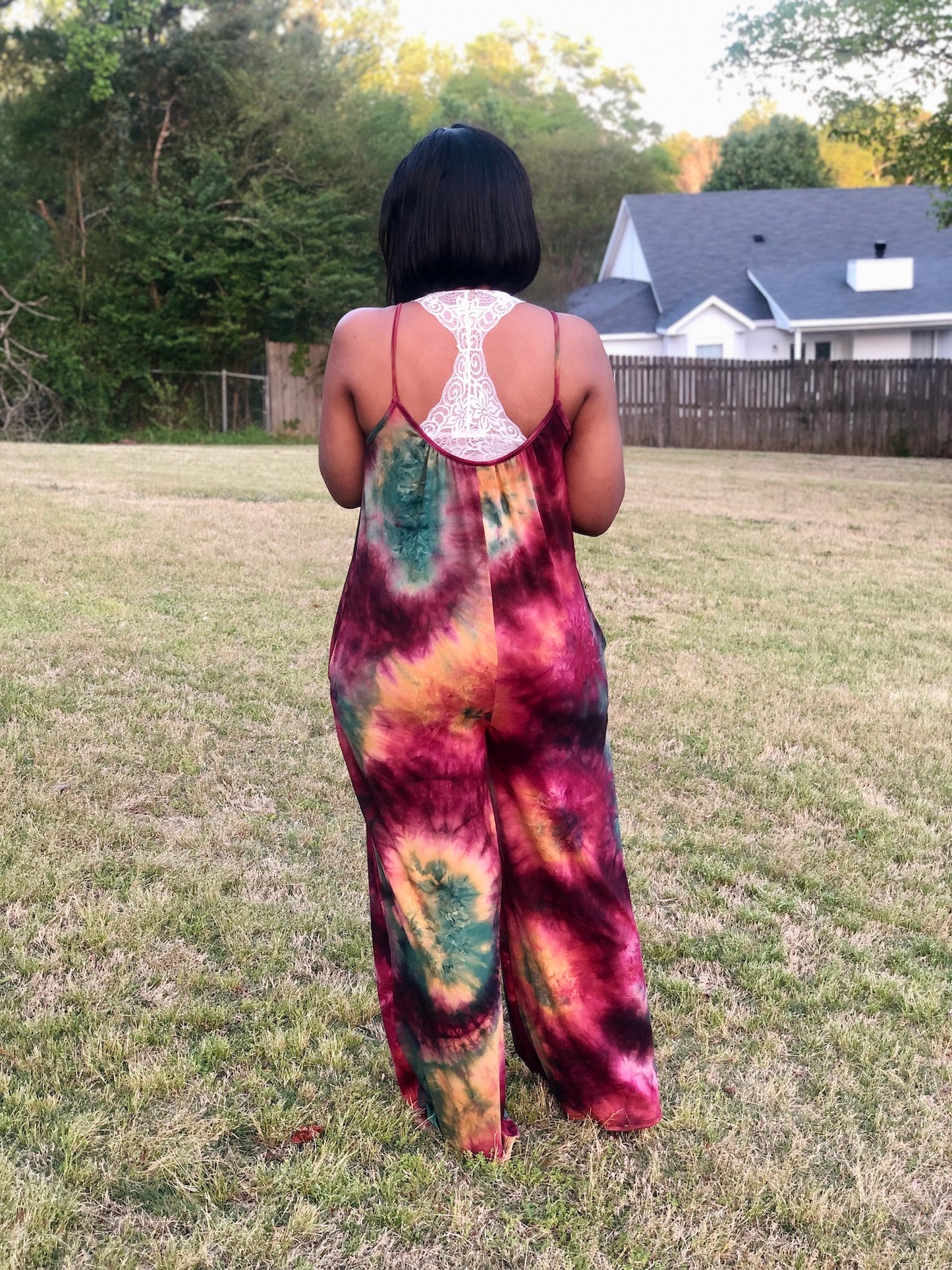 Tie Dye Jumpsuit (green&magenta)