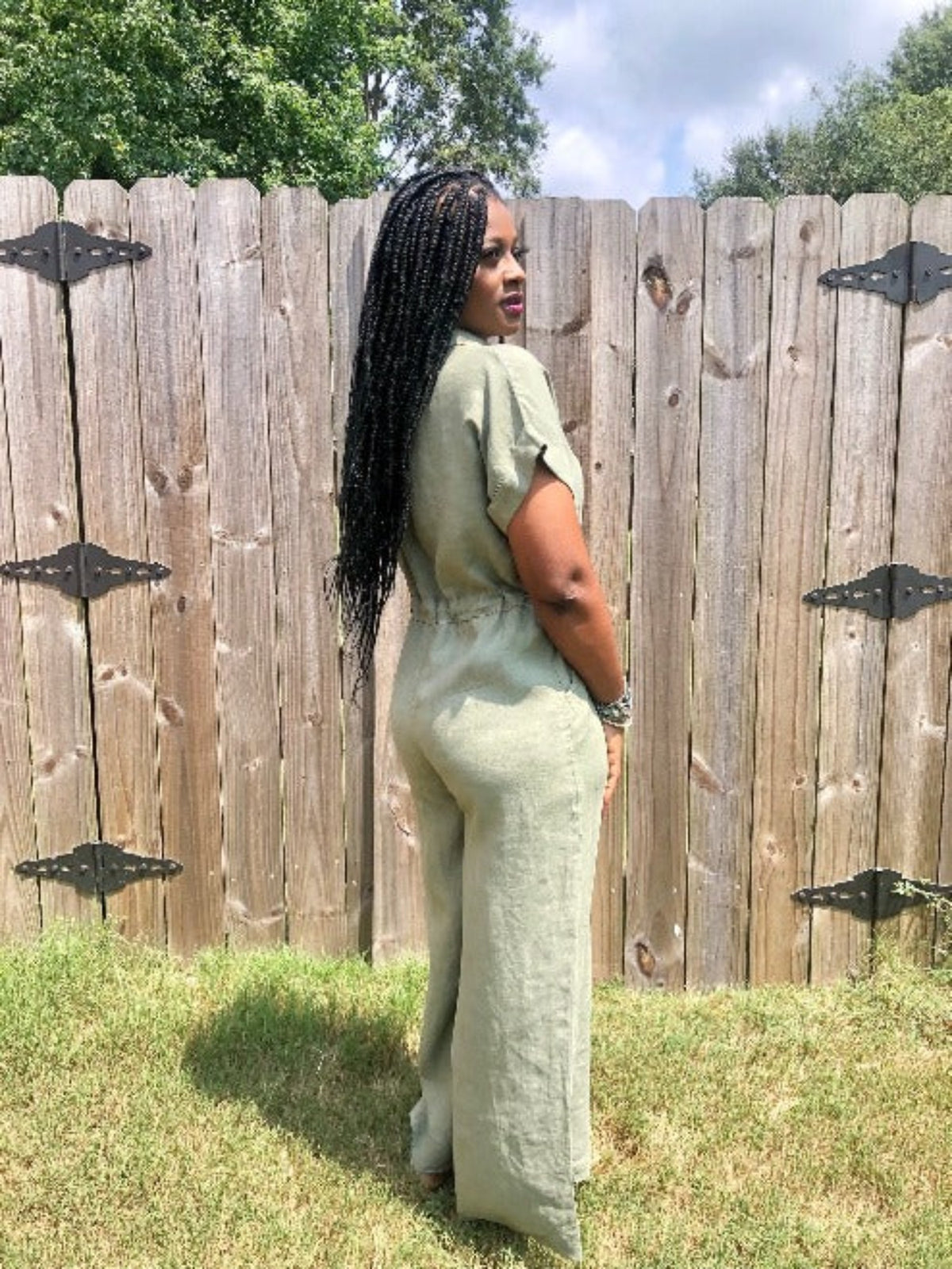 Linen Jumpsuit-Olive