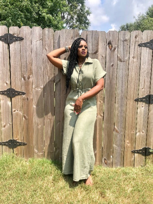 Linen Jumpsuit-Olive