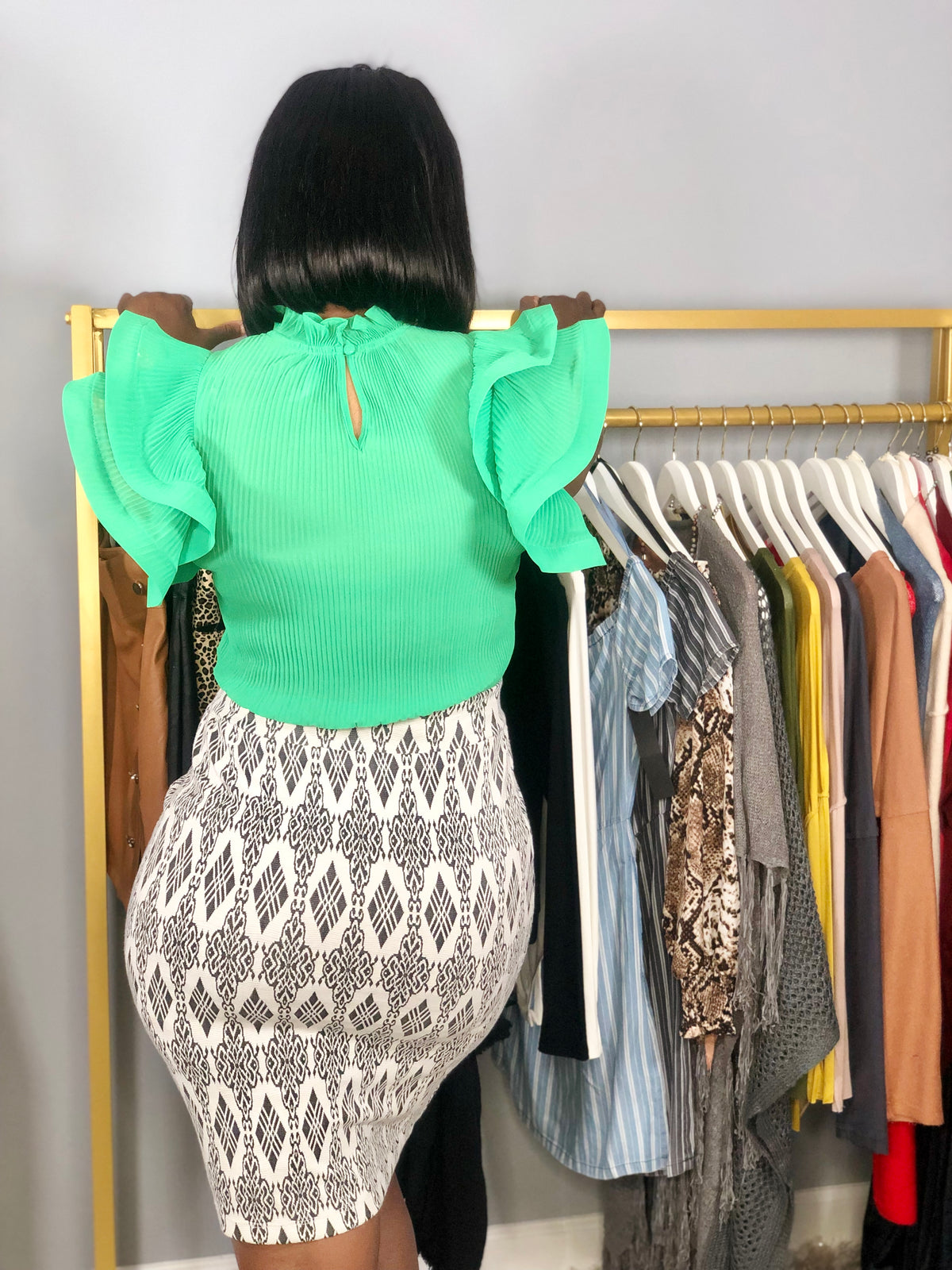 Frilled Pleated Top-Kelly Green