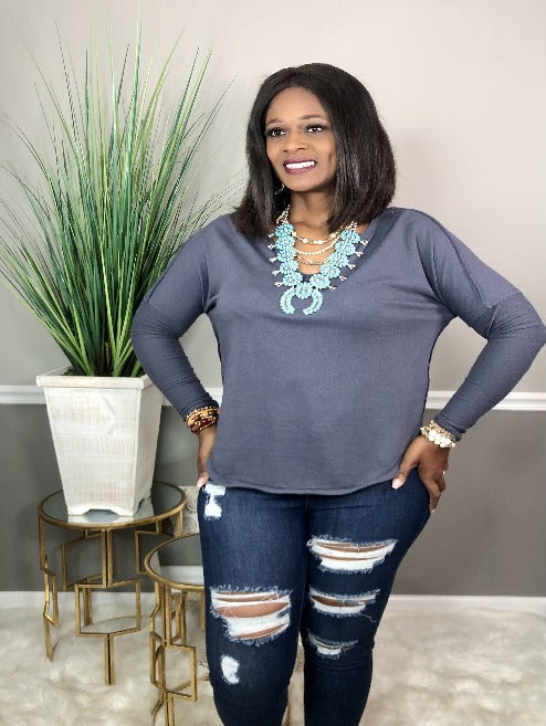 The Harper Top- Steel Blue