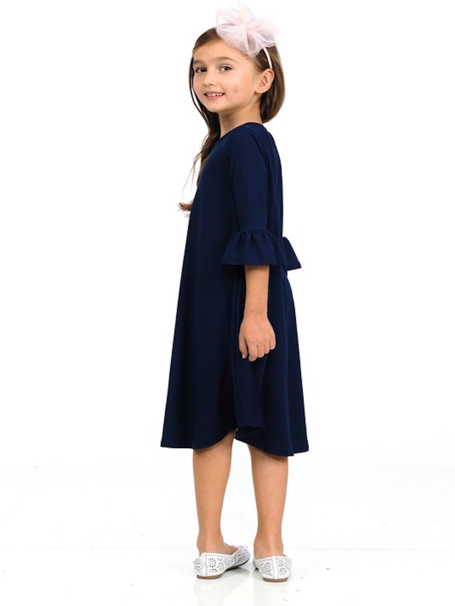 Girls Pocket Dress-Navy