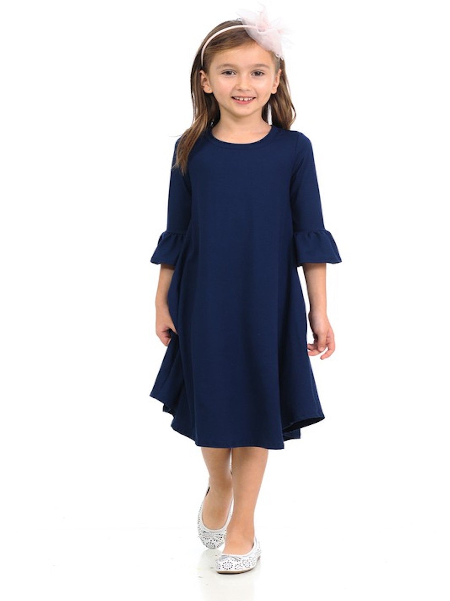 Girls Pocket Dress-Navy