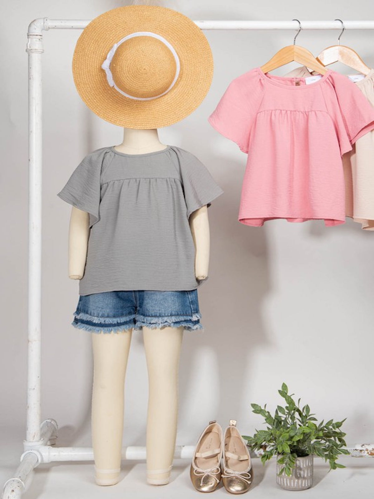 Girls Woven Tops-Biege