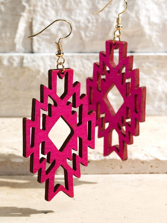 Ethnic Wood Earrings-Fuchsia