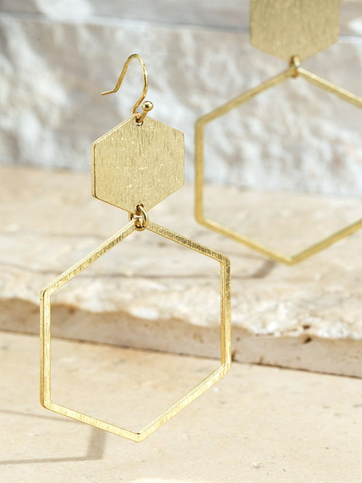 Hexagon Dangle Earrings-Gold