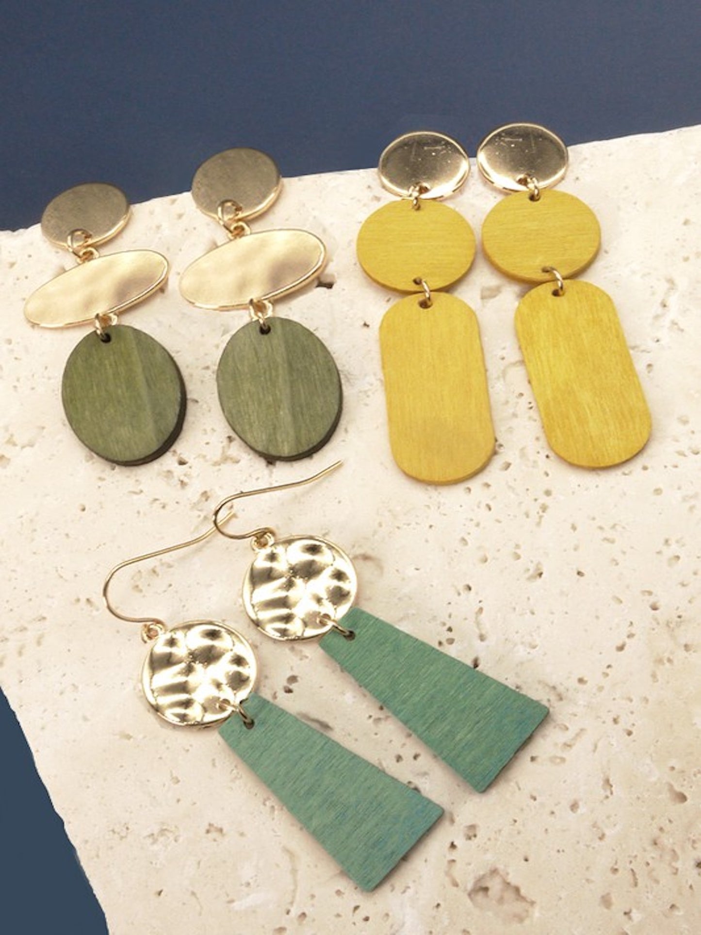 Geo Drop Earrings-Green/Gold