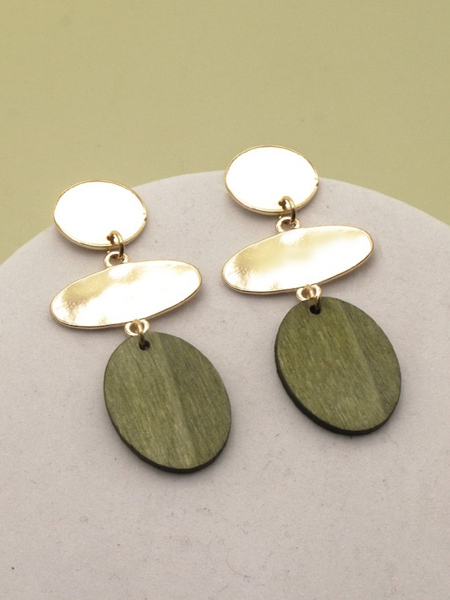 Geo Drop Earrings-Green/Gold