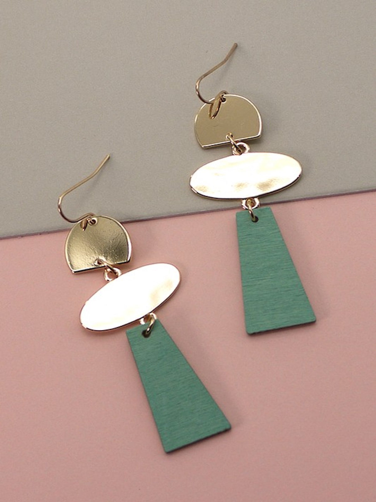 Geo Drop Earrings-Mint/Gold
