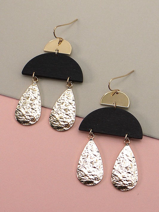 Retro Hammered Earrings-Black/Gold