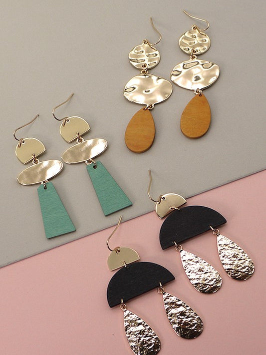 Retro Hammered Earrings-Tan/Gold