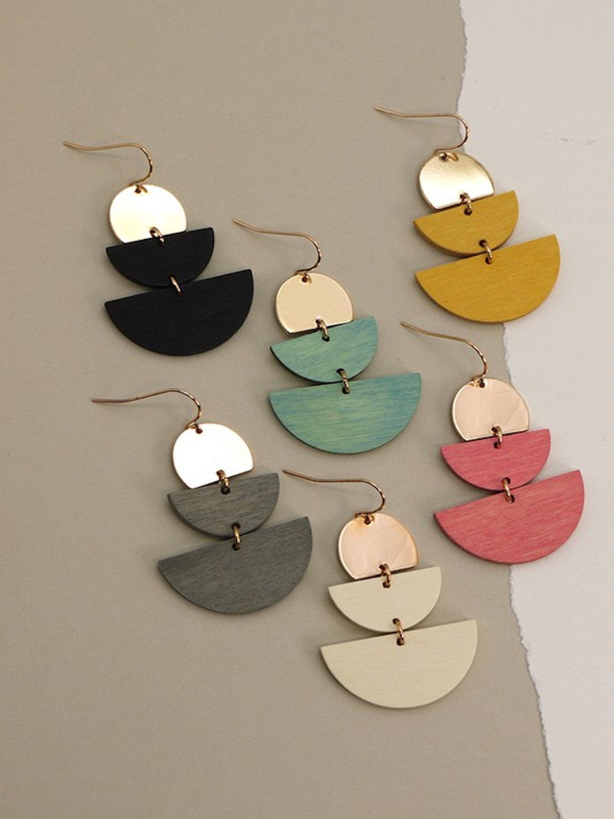 Half Moon Drop Earrings-Pink/Gold
