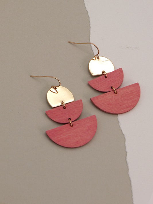 Half Moon Drop Earrings-Pink/Gold