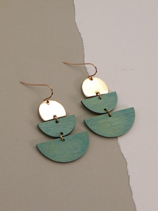 Half Moon Drop Earrings-Mint/Gold