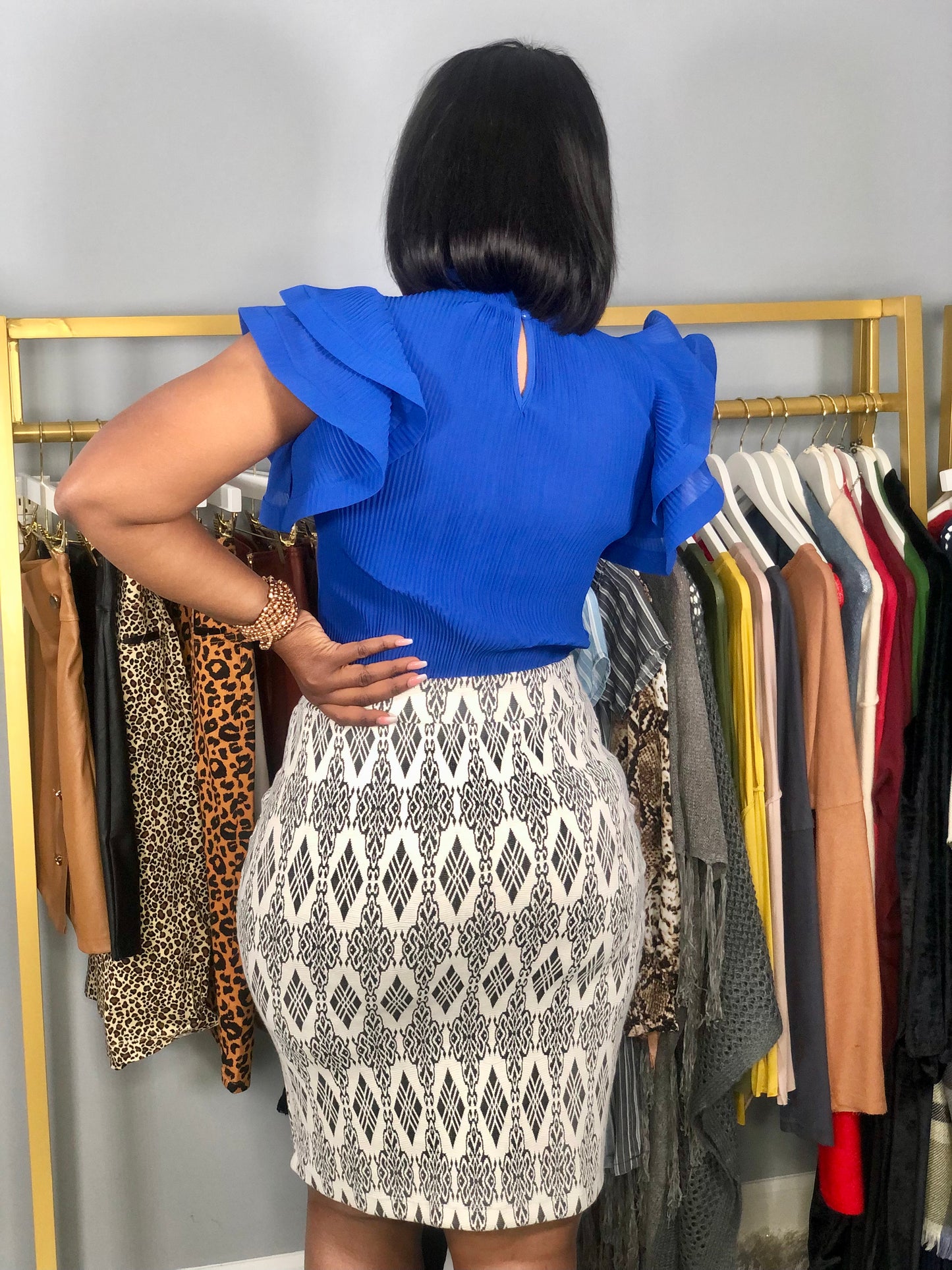 Frilled Pleated Top-Royal Blue