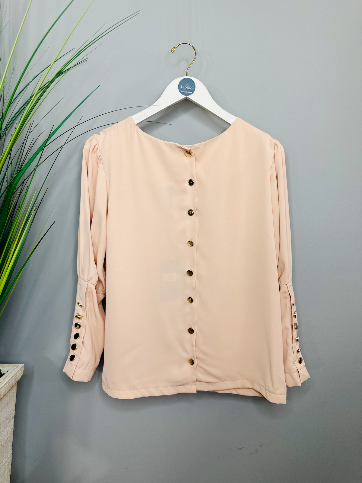 Gold Button Blouse in Nude
