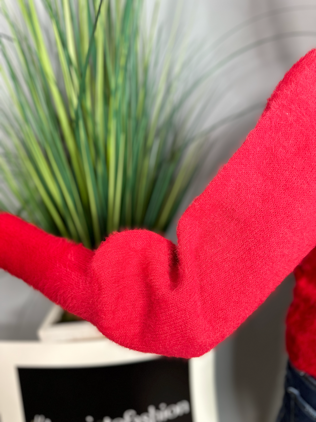 Balloon Sleeve Sweater-Red