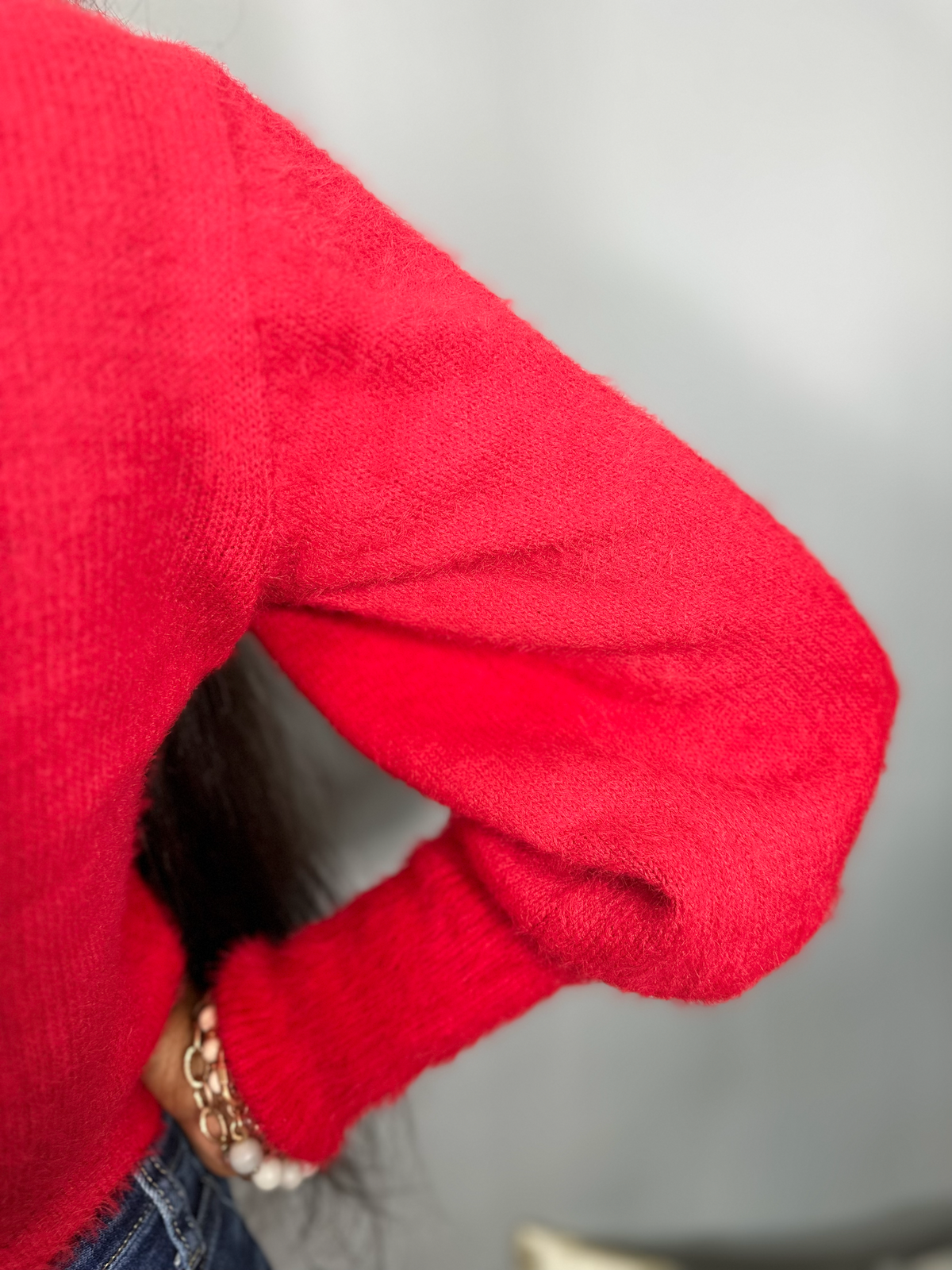 Balloon Sleeve Sweater-Red