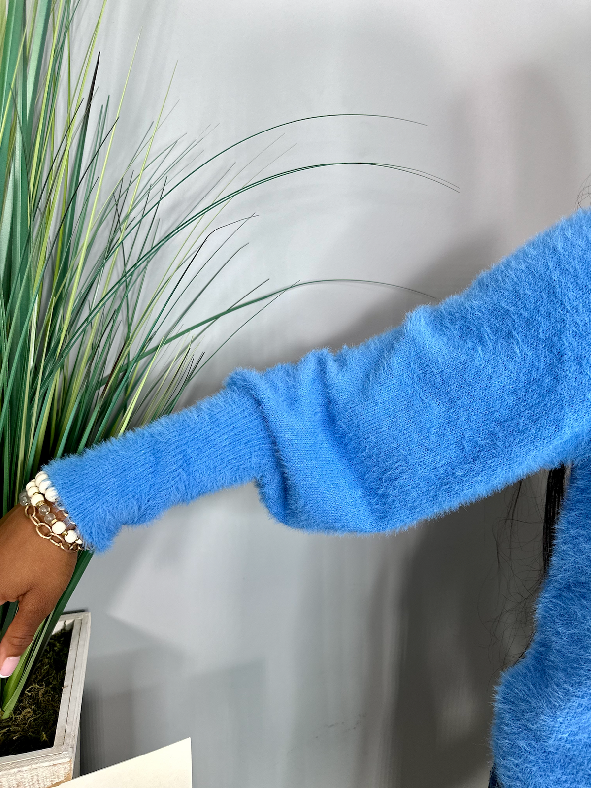 Balloon Sleeve Sweater-Blue