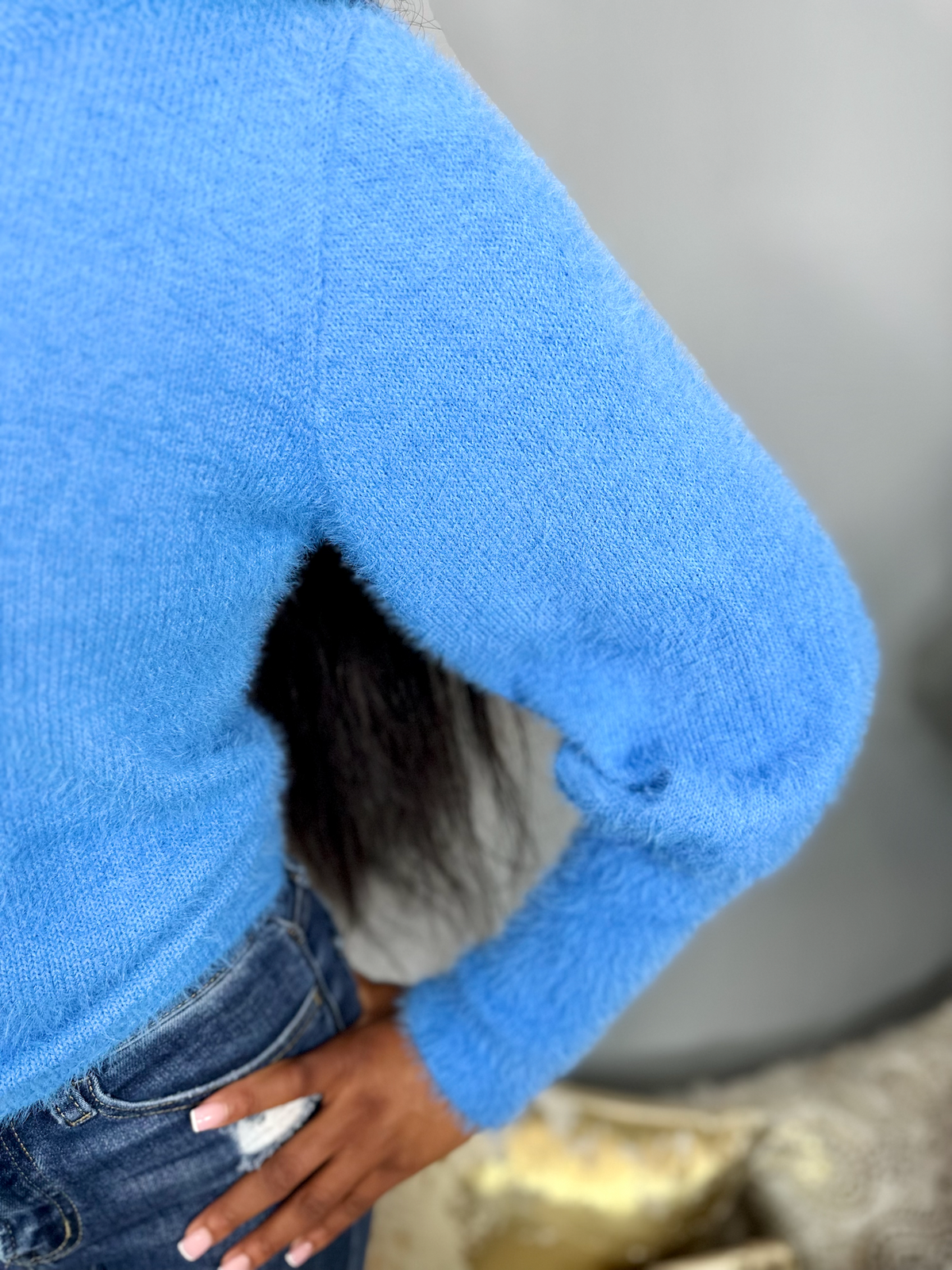 Balloon Sleeve Sweater-Blue