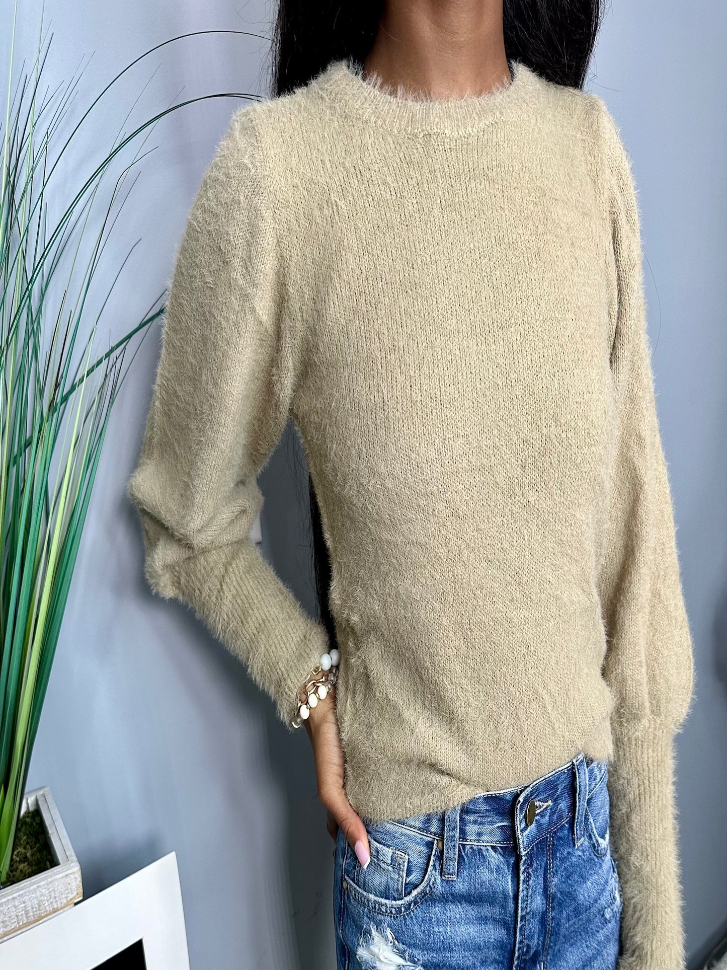 Balloon Sleeve Sweater-Mocha