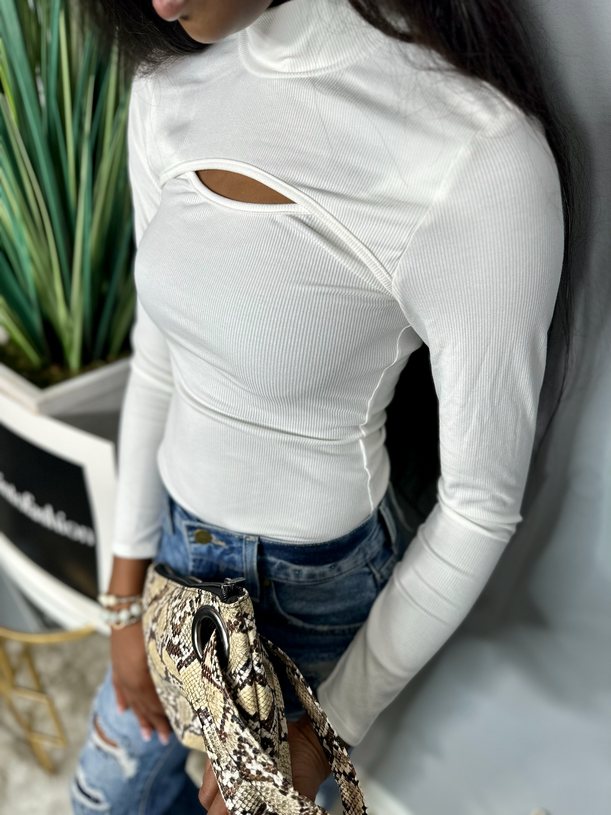 Rib Knit Bodysuit-Off White