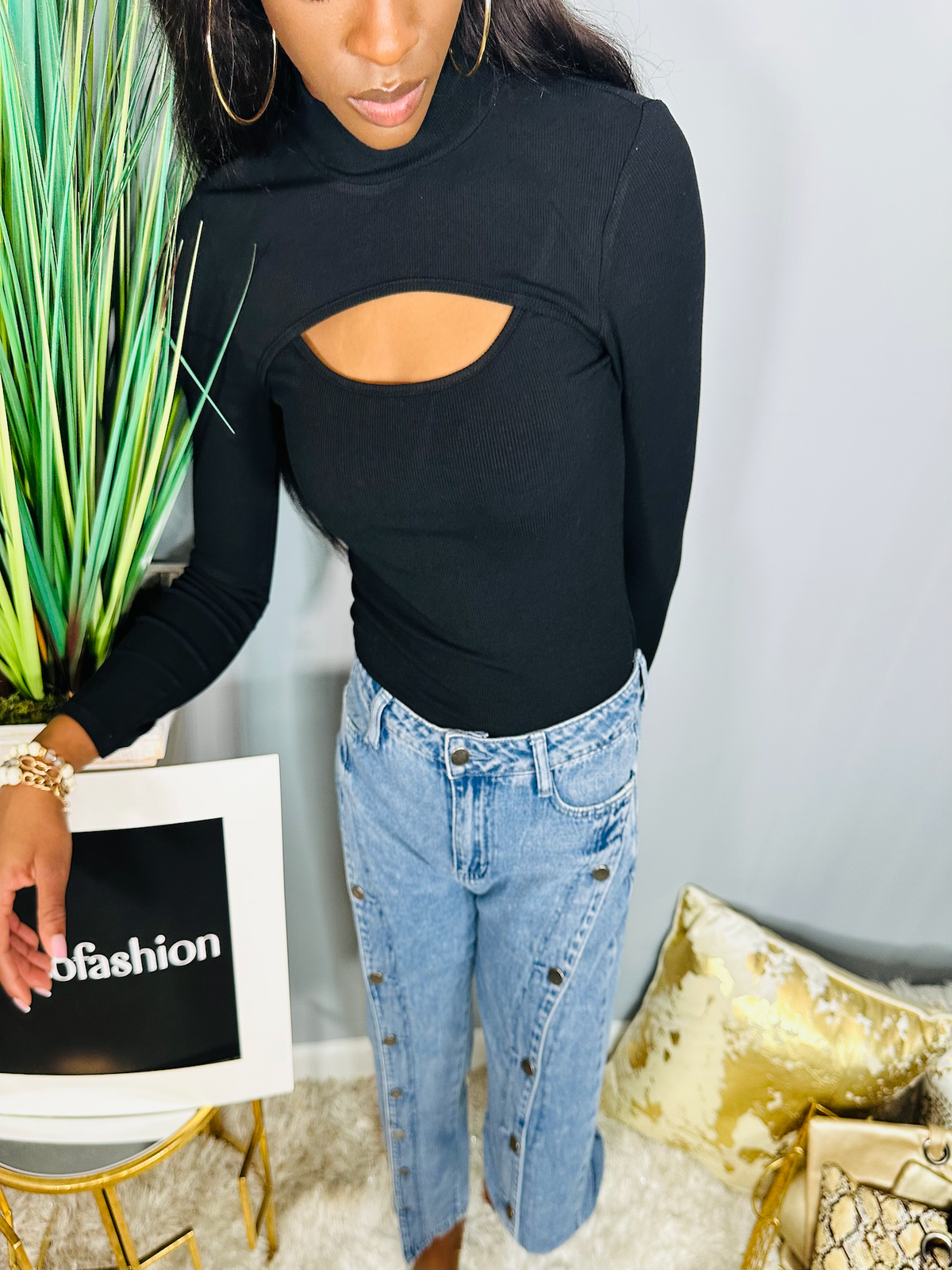 Rib Knit Bodysuit-Black