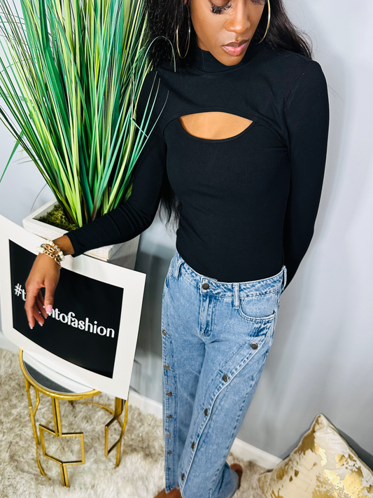 Rib Knit Bodysuit-Black