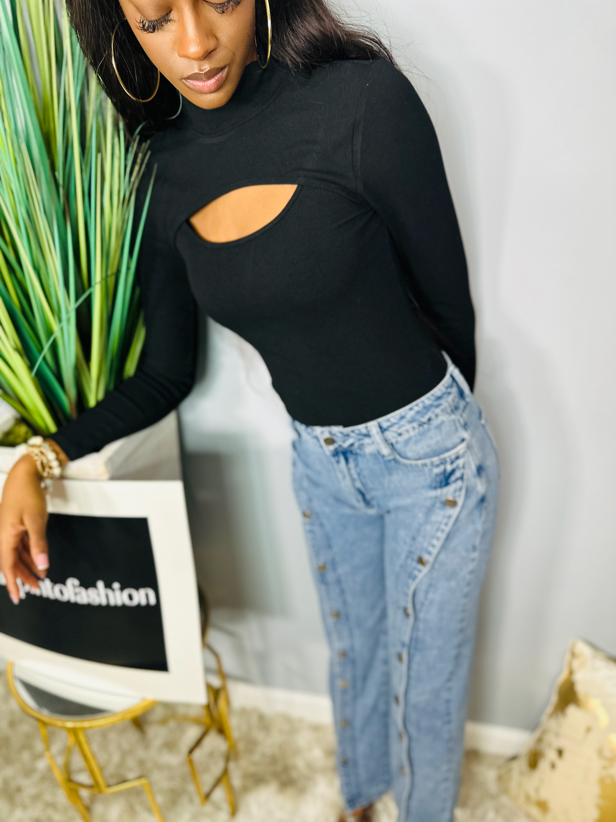 Rib Knit Bodysuit-Black
