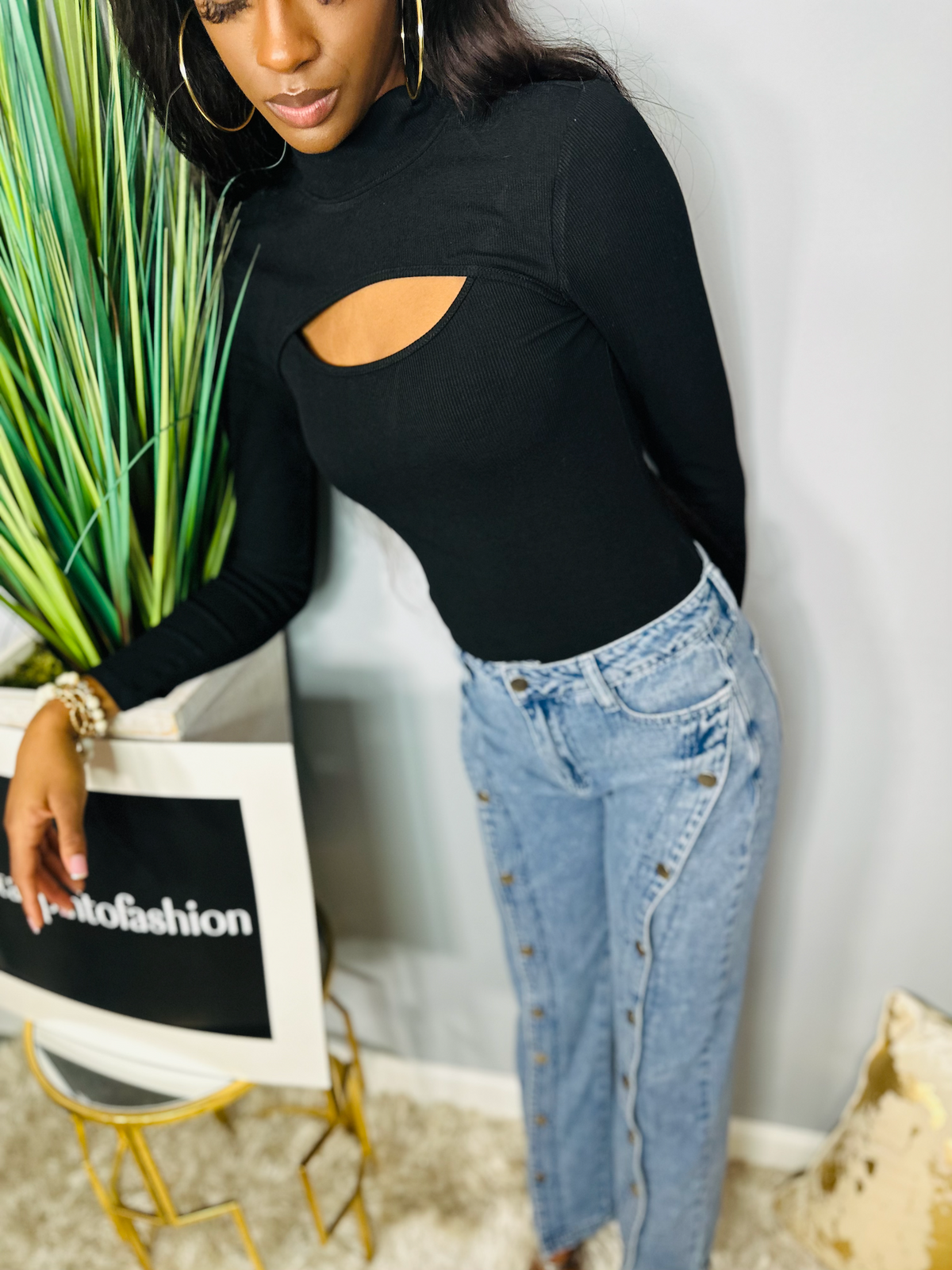 Rib Knit Bodysuit-Black