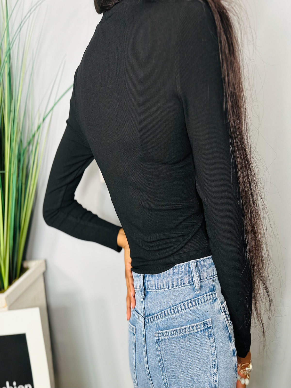Rib Knit Bodysuit-Black