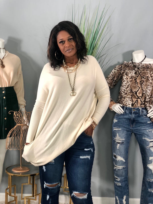 Pocket Dolman Sweater-Ivory