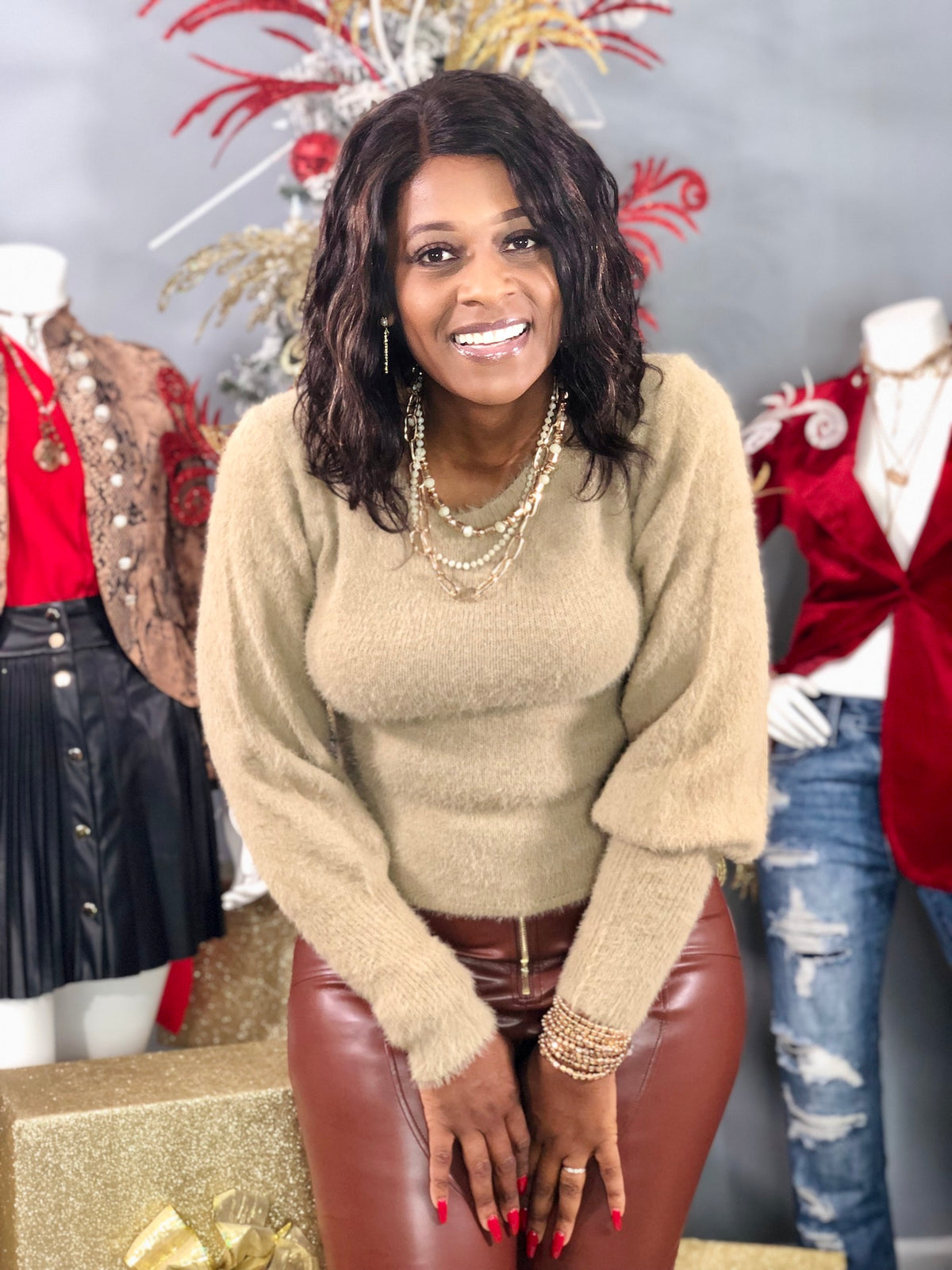 Balloon Sleeve Sweater-Mocha