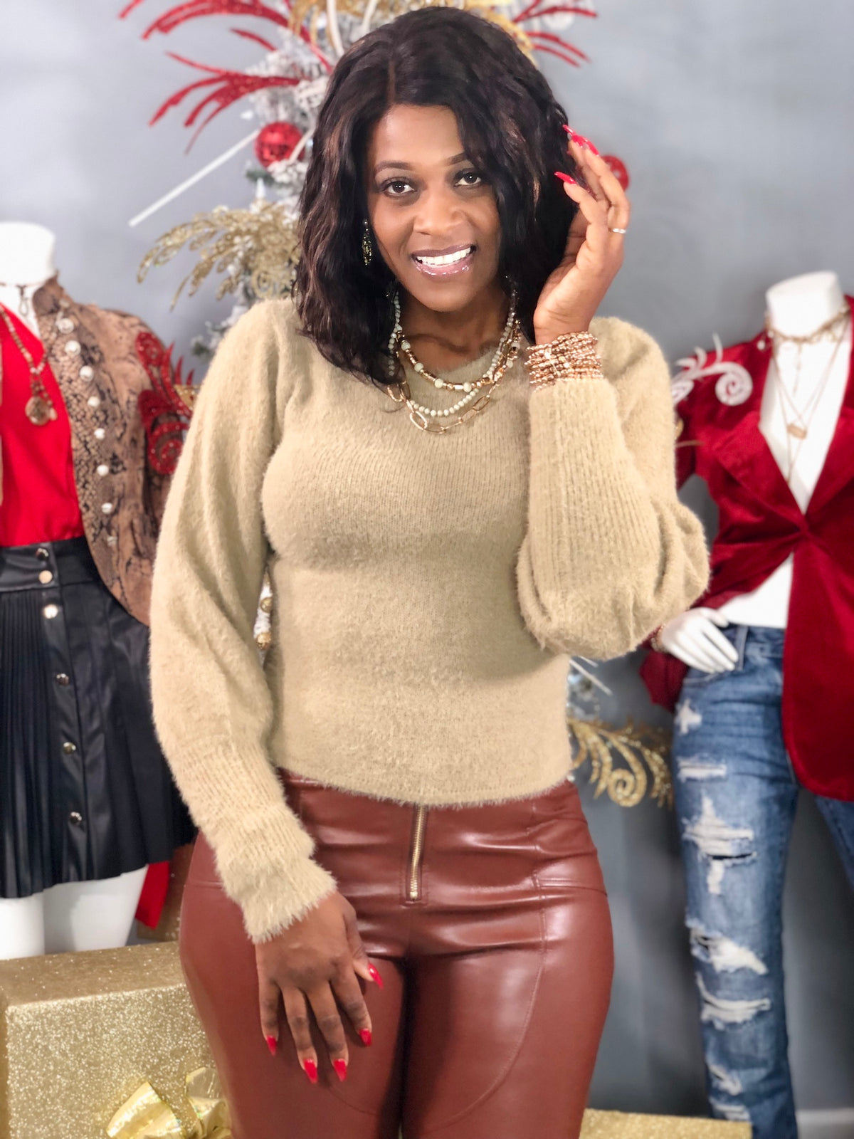 Balloon Sleeve Sweater-Mocha