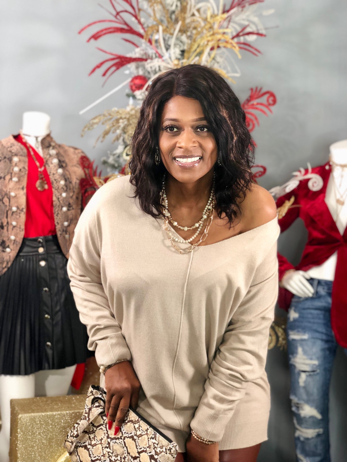 CURVY Girl Knit Sweater-Taupe
