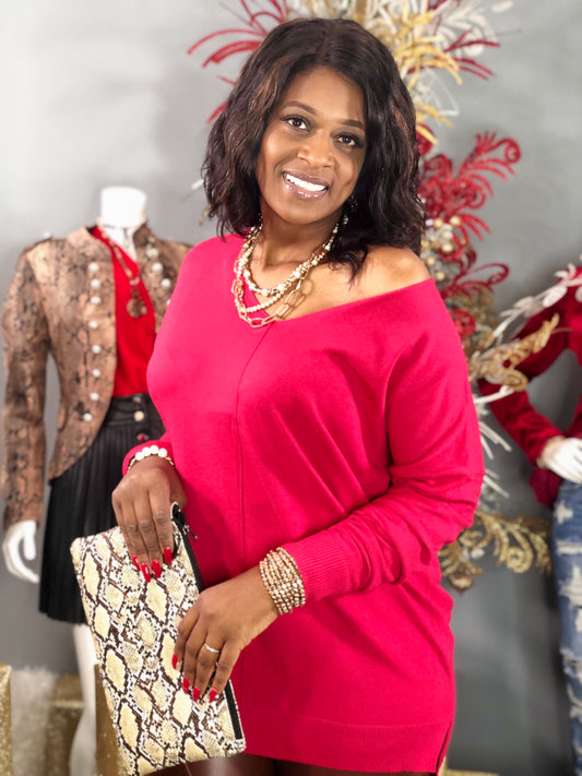 CURVY Girl Knit Sweater-Red