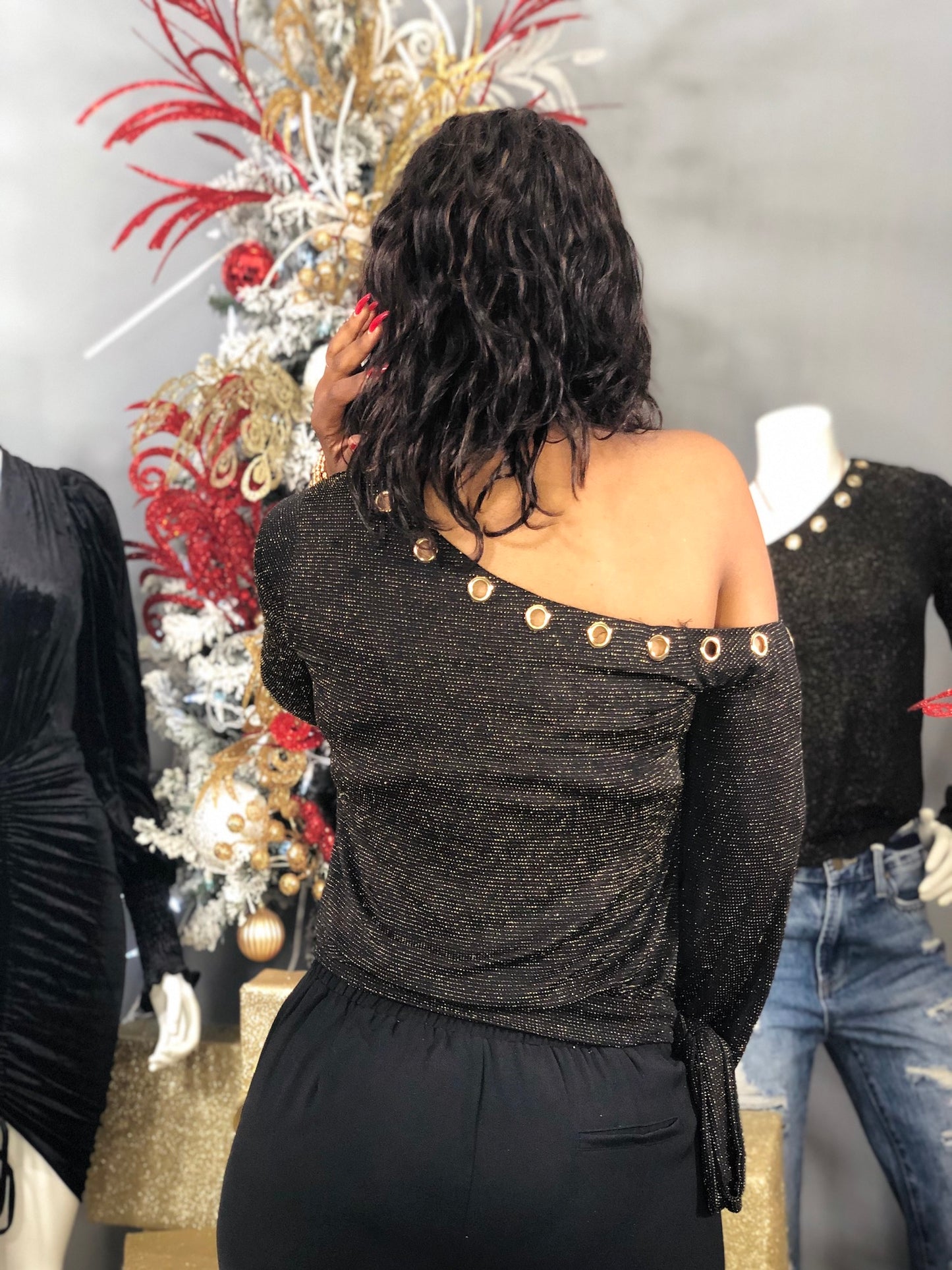 One Shoulder Eyelet Top