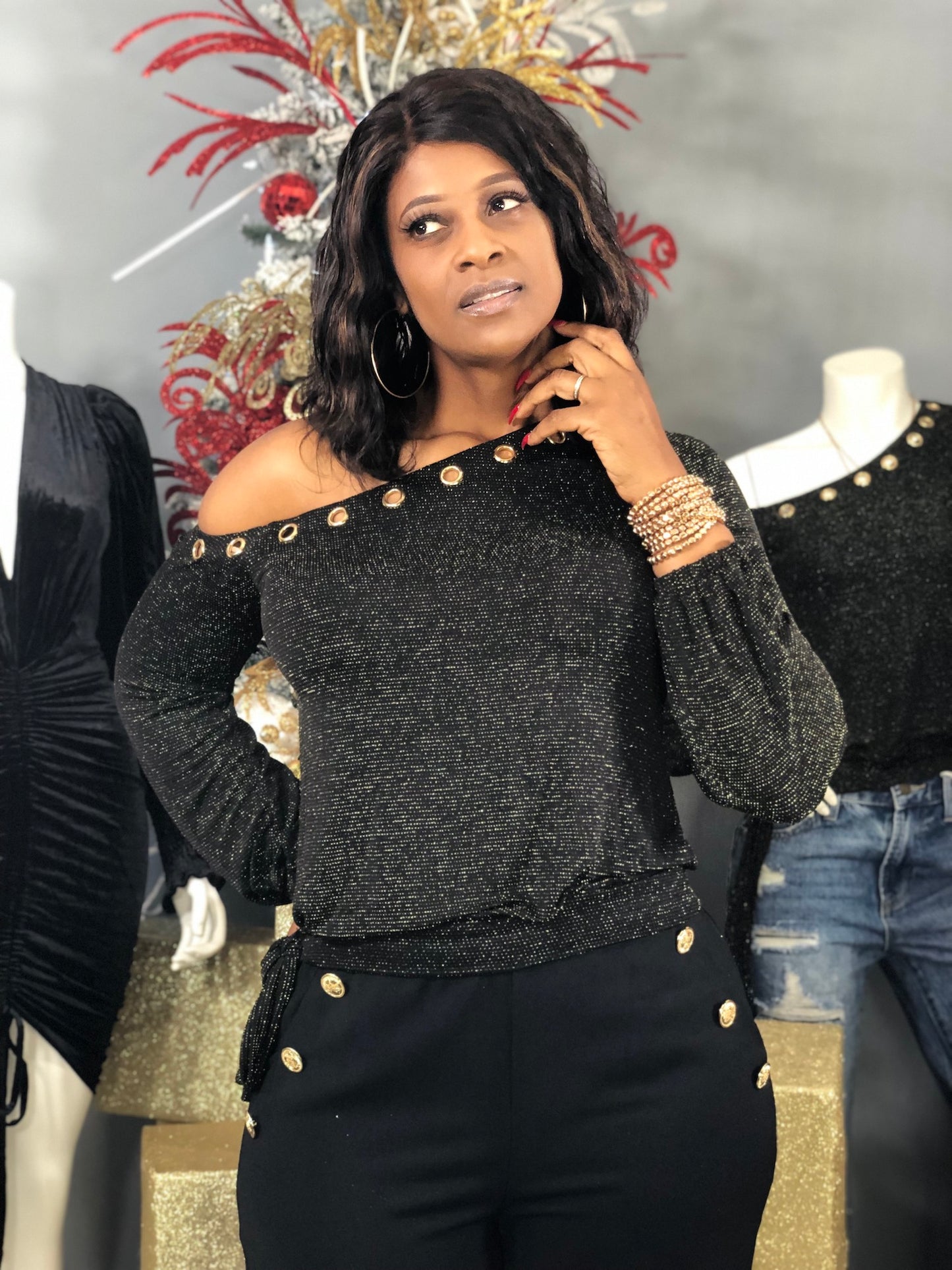 One Shoulder Eyelet Top